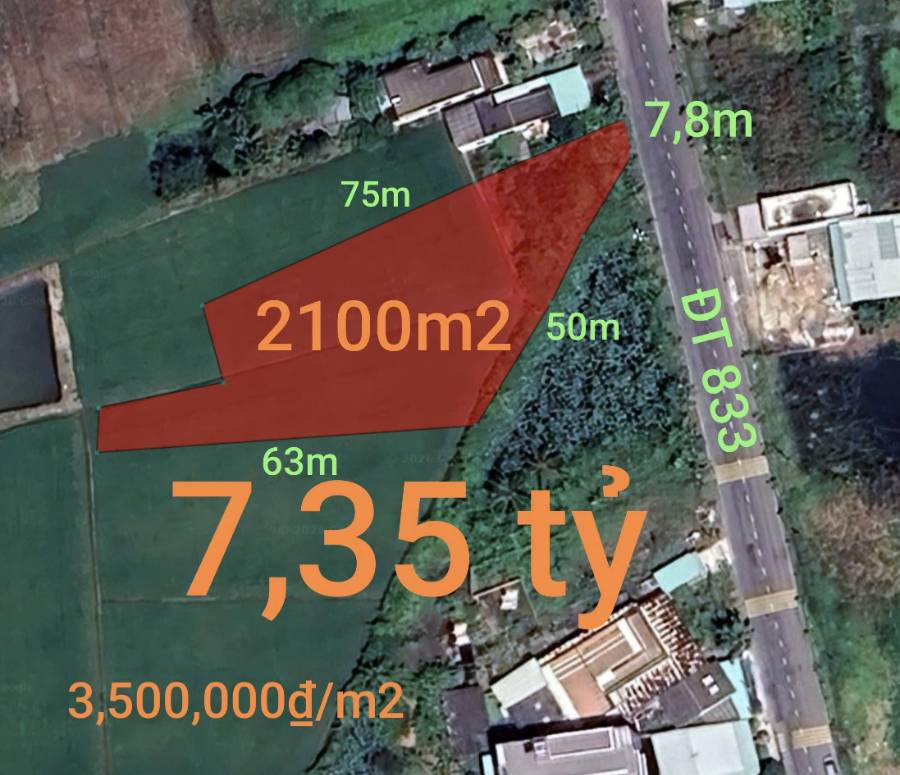 Bán đất lúa mặt tiền Tỉnh  Lộ 833 làm kho bãi giá 7,35 tỷ  - Thị trấn Tân Trụ  -  Huyện Tân Trụ  - (ảnh - 0)