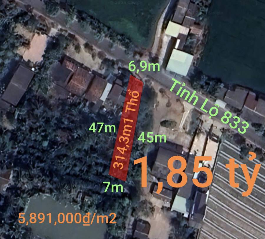 Bán lô đất thổ hai mặt tiền tỉnh lộ 833 giá 1,85 tỷ  - Xã Đức Tân  -  Huyện Tân Trụ  - (ảnh - 0)