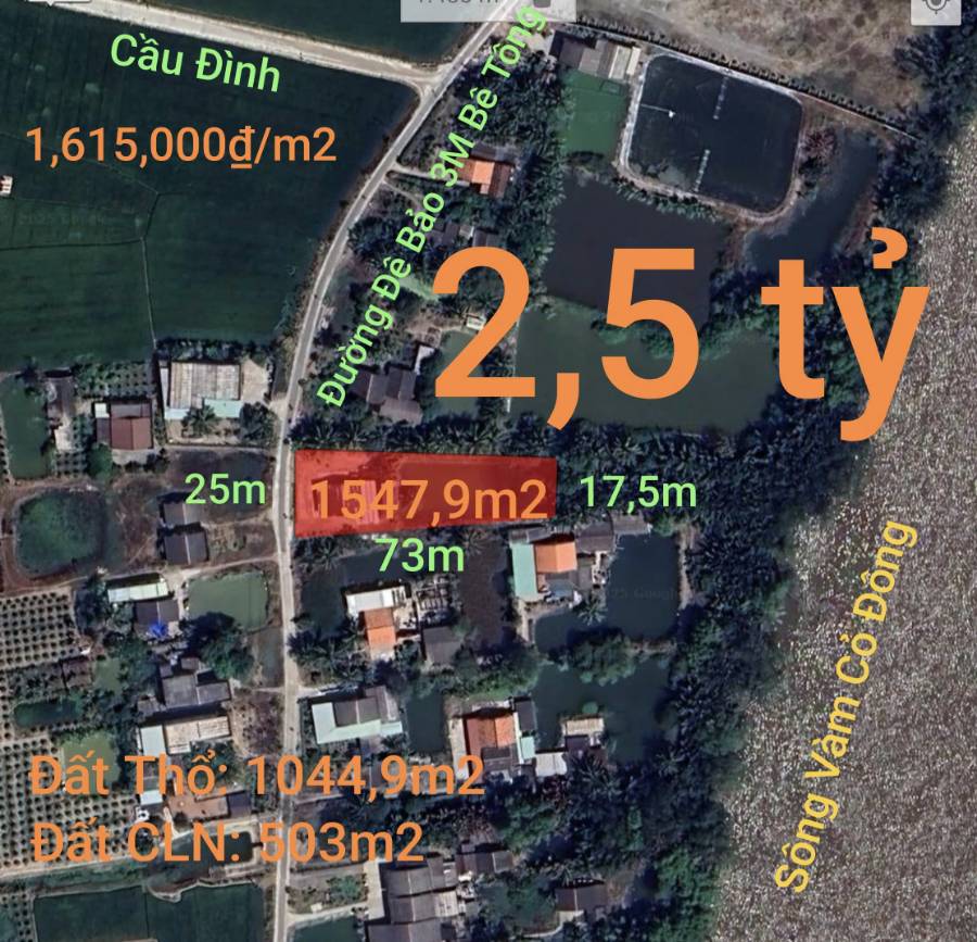 Bán gấp lô đất Thổ có nhà xã Vàm Cỏ giá 2,5 tỷ  - Xã Nhựt Ninh  -  Huyện Tân Trụ  - (ảnh - 2)