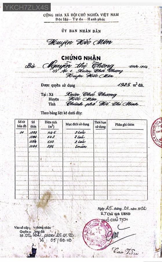 Bán đất Hóc Môn 1925m giá 3tr7/1m  - Huyện Hóc Môn - Tp Hồ Chí Minh - (ảnh - 0)