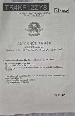 Cần bán nhà mặt tiền 1 trệt 2 lầu liên hệ *** - Phường Tân Quý  -  Quận Tân Phú 