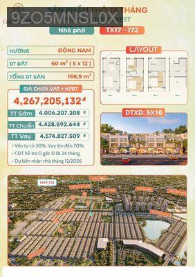 Bán Nhà 4 Tầng 169m2 DT 60m2 3PN3WC 4Tỷ  Độ Thị Vinhomes Green City - Thị trấn Hậu Nghĩa  -  Huyện Đức Hòa 