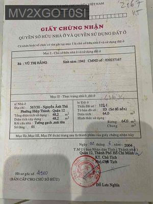 Bán nhà - Phường Hiệp Thành  -  Quận 12  - 64m² - 4.4tỷ