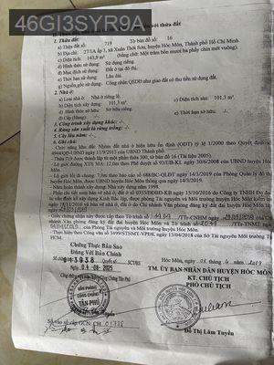 BÁN NHÀ SỔ HỒNG RIÊNG XUÂN THỚI SƠN, HÓC MÔN - 143,9M2  NỞ HẬU - Xã Xuân Thới Sơn  -  Huyện Hóc Môn 