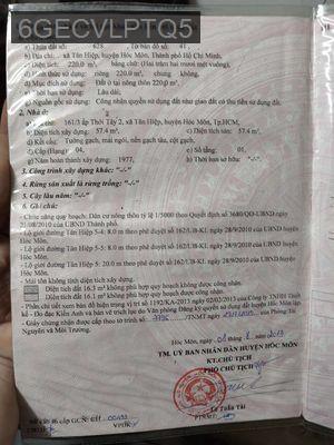 Bán gấp nhà chính chủ - Dường Lê THị Lơ - Xã Tân Hiệp  -  Huyện Hóc Môn 