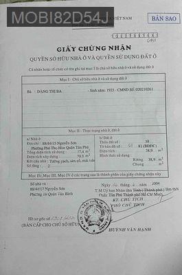 Chính chủ cần bán nhà - Phường Phú Thọ Hoà  -  Quận Tân Phú 