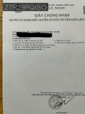 Cần bán đất Trồng Cây Lâu Năm, khu dân cư hiện hữu - Xã Bà Điểm  -  Huyện Hóc Môn 