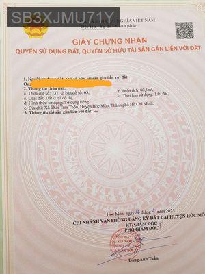 Đất thổ cư Thới Tam Thôn - Xã Thới Tam Thôn  -  Huyện Hóc Môn 