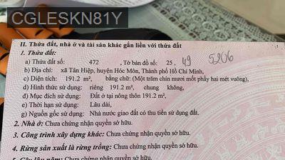 cần bán đất - Xã Tân Hiệp  -  Huyện Hóc Môn 