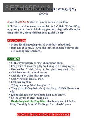 Chính chủ bán nhà hẻm 258 Quận 3 - Phường 10  -  Quận 3 