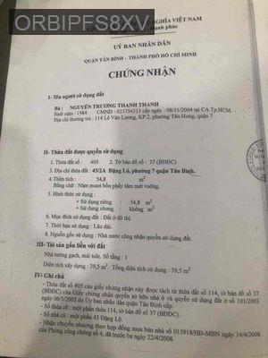 Bán nhà 43/2A Đặng Lộ , 8x6 3 lầu đúc kiên cố - Phường 7  -  Quận Tân Bình 