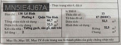 nhà mặt tiền đường lê bình gần bờ kè hoàng sa trường sa - Phường 4  -  Quận Tân Bình 