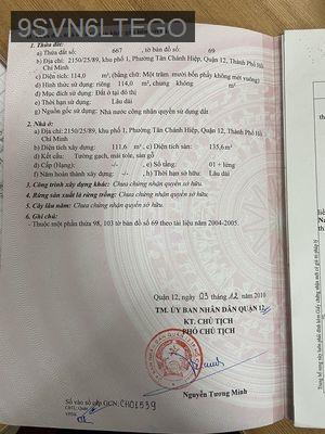 CHÍNH CHỦ BÁN NHÀ QUẬN 12 CẠNH CÔNG VIÊN PHẦN MỀM QUANG TRUNG 4,15 TỶ - Phường Tân Chánh Hiệp  -  Quận 12 