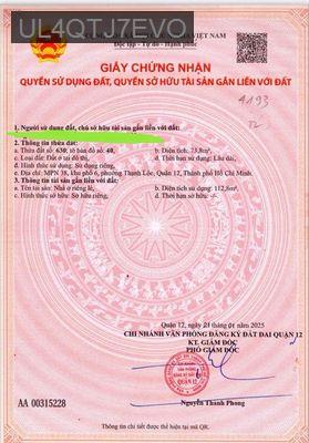 Nhà ở SHR, sổ đẹp - Phường Thạnh Lộc  -  Quận 12 