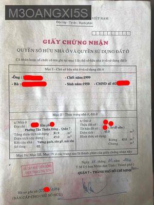 Bán nhà - Phường Tân Thuận Đông  -  Quận 7  - 45m² - 3.8tỷ