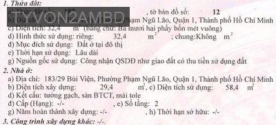 Bán nhà phố tây Bùi Viện - Phường Cầu Ông Lãnh  -  Quận 1 