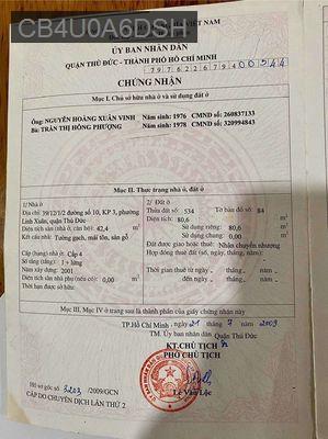 Bán nhà chính chủ - Phường Linh Xuân  -  Quận Thủ Đức 