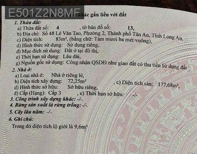 NHÀ MẶT TIỀN ĐƯỜNG LÊ VĂN TAO. TÂN AN LONG AN - Phường 1  -  Thành phố Tân An 