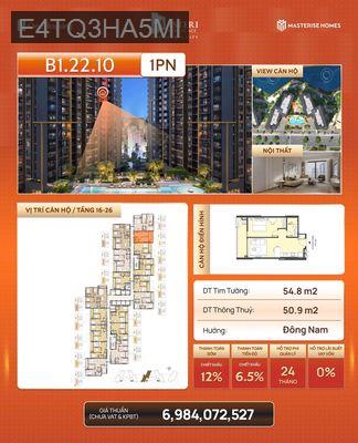 Chính chủ cần tiền bán gấp cắt lỗ 400tr căn 1pn+  Masteri Park Place - Phường An Phú  -  Quận 2 