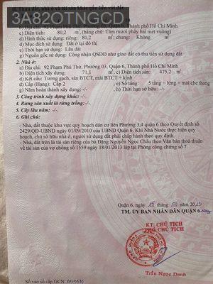 Chính chủ cần bán nhà số 92 Phạm Phú Thứ, Q6. - Phường 3  -  Quận 6 