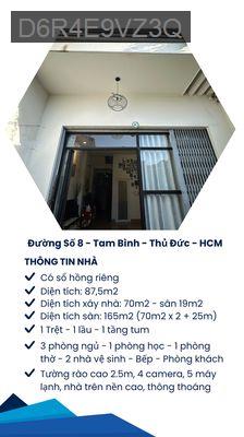 Bán nhà - 87,5m2 - 7.5 tỷ - Tam Phú - Thủ Đức - Phường Tam Phú  -  Quận Thủ Đức 
