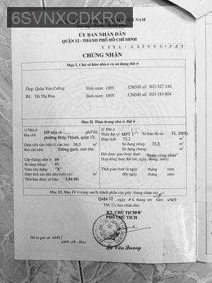 Bán nhà - Phường Hiệp Thành  -  Quận 12  - 73m² - 3.15tỷ