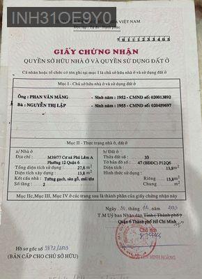 Bán nhà cư xá Phú Lâm A - Phường 12  -  Quận 6 