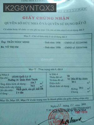 Bán nhà - Phường 26  -  Quận Bình Thạnh  - 89m² - 10.9tỷ