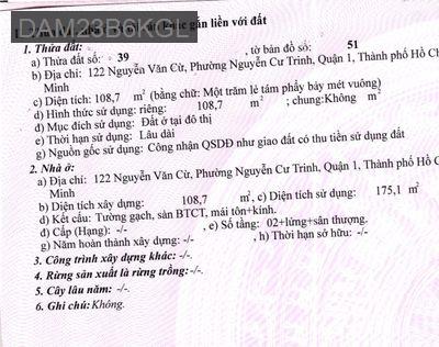 Nhà Mặt Tiền Quận 1 - Phường Cầu Ông Lãnh  -  Quận 1 