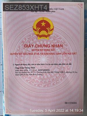 Bán đất - Phường Dĩ An  -  Thị xã Dĩ An  - 94m² - 3.2tỷ