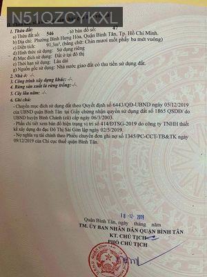 Chính chủ bán đất nền giá rẻ hẻm 5m xe tải Lê Trọng Tấn - Phường Bình Hưng Hòa  -  Quận Bình Tân 