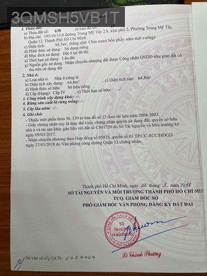 chính chủ rao bán căn nhà HXH 195/10 Trung Mỹ Tây 2A - Phường Trung Mỹ Tây  -  Quận 12 