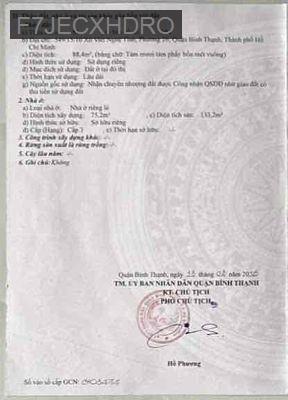 Bán nhà gấp - Phường 26  -  Quận Bình Thạnh 