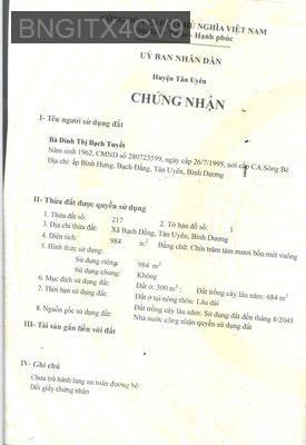 Bán nhà - Xã Bạch Đằng  -  Thị xã Tân Uyên  - 1000m² - 9tỷ