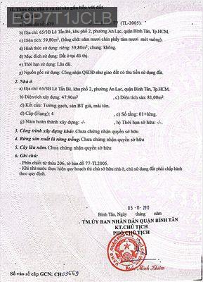 CHÍNH CHỦ BÁN CĂN NHÀ CẤP 4 AN LẠC, BÌNH TÂN - Phường An Lạc  -  Quận Bình Tân 