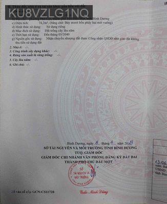 Lô đất vuông vức diện tích 74,2m2 (TC 60m2) hẻm 322 Huỳnh Văn Luỹ - Phường Phú Lợi  -  Thành phố Thủ Dầu Một 