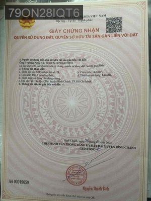 KẸT TIỀN BÁN GẤP LÔ ĐẤT Ở 142M GIÁ 2,8Tỷ TL - Xã Tân Quý Tây  -  Huyện Bình Chánh 