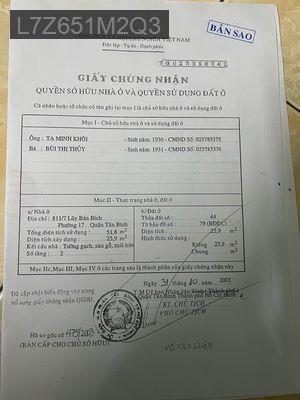 Bán nhà hẻm xe hơi 811/7 Lũy Bán Bích, Phường Tân Thành, Quận Tân Phú - Phường Tân Thành  -  Quận Tân Phú 