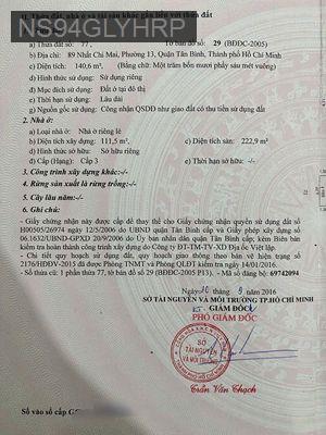 Cần bán nhà số 89 Nhất Chi Mai - Đã hết HĐ thuê. - Phường 13  -  Quận Tân Bình 