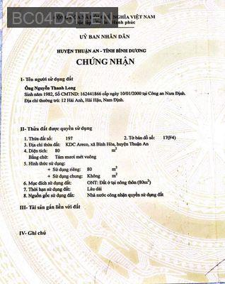 Chính chủ, thổ cư 100% - Phường Bình Hòa  -  Thị xã Thuận An  Chính chủ, thổ cư 100% - Phường Bình Hòa  -  Thị xã Thuận An