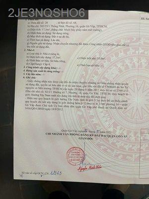 Nhà chính chủ Thống nhất p16 dt 6x4m 1 lầu có hh mg giới thiệu - Phường 16  -  Quận Gò Vấp 