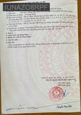 Cần tiền bán nhanh lô đất 469,4m2 đất P.Trung Mỹ Tây, Q 12, giá đầu tư - Phường Trung Mỹ Tây  -  Quận 12 