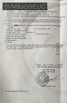 Chính chủ bán nhà cấp 4 hẻm oto con đường số 5 Bình Trưng Tây, Quận 2 - Phường Bình Trưng Tây  -  Quận 2 