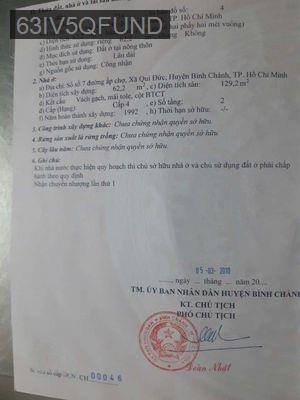 Kẹt tiền cần bán gấp nhà chính chủ - Xã Quy Đức  -  Huyện Bình Chánh 