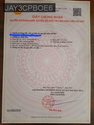 Cần bán gấp  - Xã Đức Hoà Đông  -  Huyện Đức Hòa 