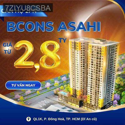 Căn hộ 2PN Bcons Asahi Dĩ An, giá 2.8 tỷ, nhận nhà Quý 2/2027 - Phường Đông Hòa  -  Thị xã Dĩ An 