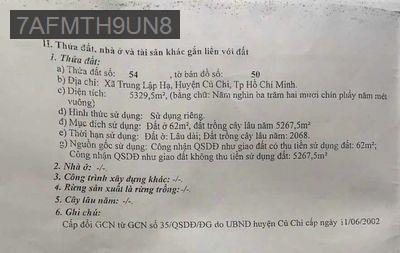 CẦN BÁN ĐẤT CỦ CHI - Xã Tân Phú Trung  -  Huyện Củ Chi 