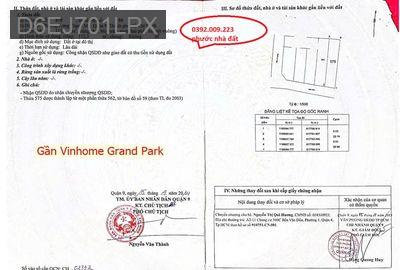 CẦN BÁN lô đất Thổ cư 5x22 ở đối diện S1.01 khu vinhome grand park - Phường Long Thạnh Mỹ  -  Quận 9 