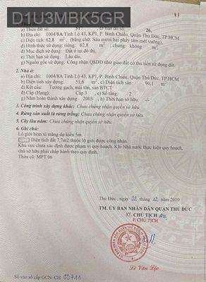 BÁN NHÀ 2 TẦNG 3PN HẺM XE HƠI 63m2 CÁCH TL 43 VÀI BƯỚC CHÂN 3.9TY - Phường Bình Chiểu  -  Quận Thủ Đức 