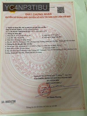 CHÍNH CHỦ BÁN LỔ CĂN HỘ ĐÃ CÓ SỔ - Phường Long Trường  -  Quận 9 